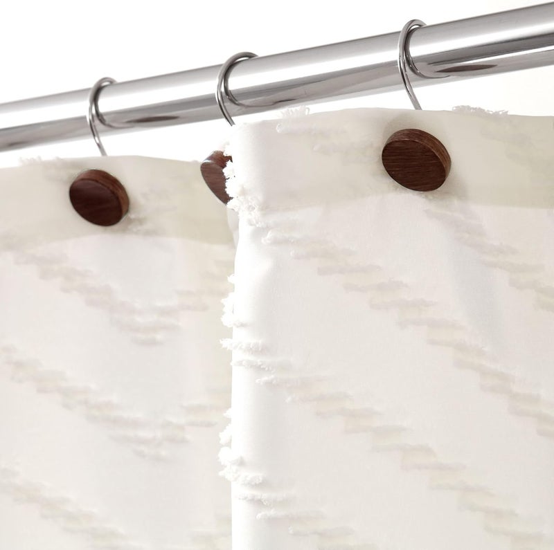 Popkozzi Farmhouse Boho Shower Curtain Hooks: Rustic Wood Textured Resin Button Hooks Stainless Steel Rings - Decorative Fall Winter Christmas Bathroom Accessories for Western Vintage & Nature-Inspired Décor - Image 5